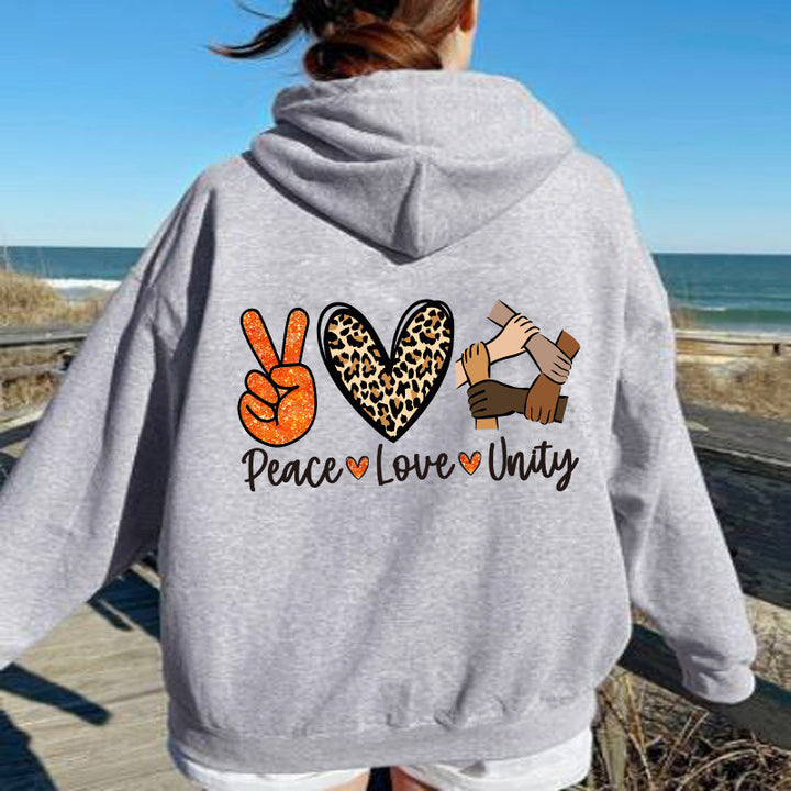 Women's hoodie with high-quality Peace-Love-Unity design Lune London