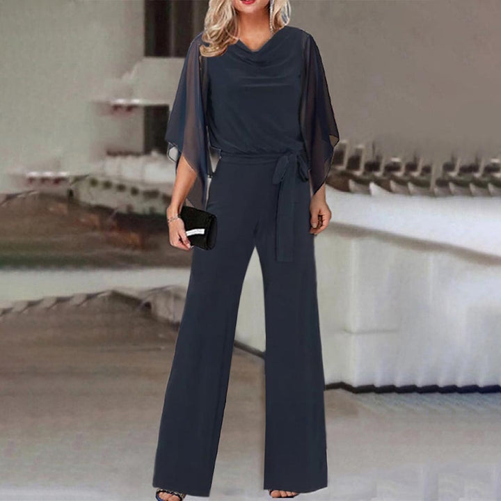 Ladies elegant wide neckline jumpsuit with draped sleeves Lune London