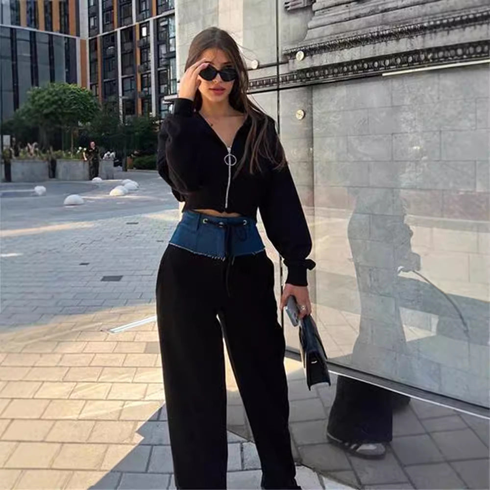 Women's stylish cropped hoodie with trendy denim waist Lune London