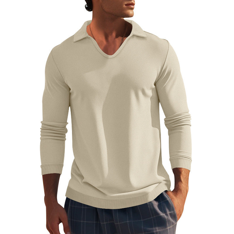 Men's long sleeve T-shirt with modern V neck and textured design Lune London