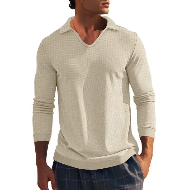 Men's long sleeve T-shirt with modern V neck and textured design Lune London