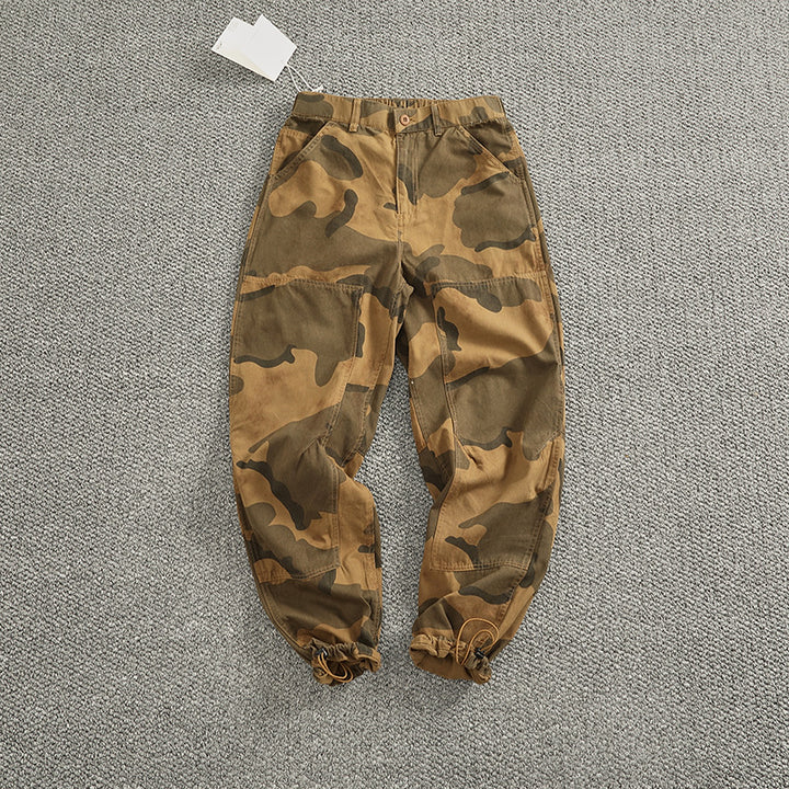 Men's cargo pants with stylish camouflage design featuring an elastic waistband and practical pockets Lune London