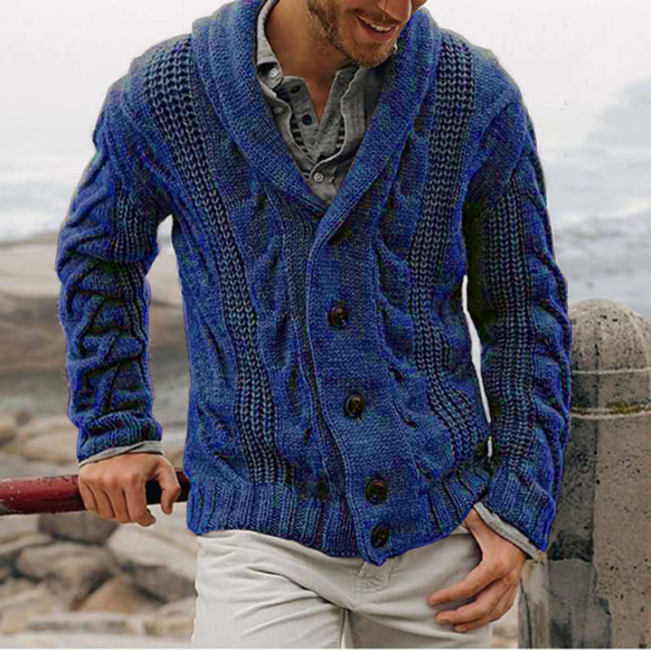 Men's knitted jacket with a modern braid pattern and a high collar Lune London