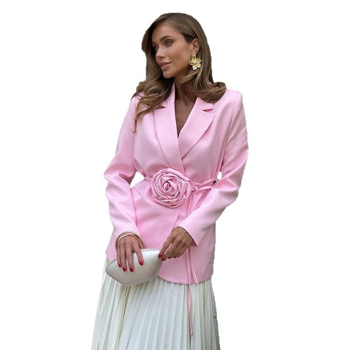 Ladies Elegant Blazer Jacket with Chic Floral Buckle and Style