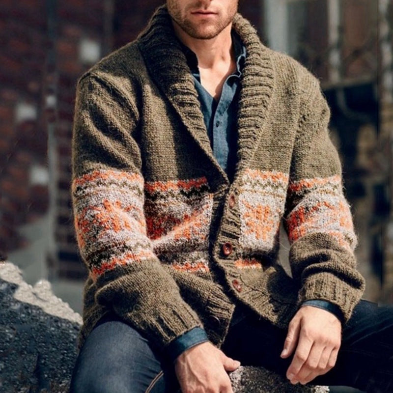 Men's knitted jacket with high collar and colorful pattern Lune London