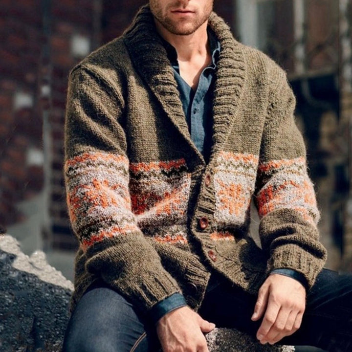 Men's knitted jacket with high collar and colorful pattern Lune London