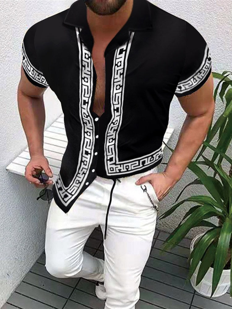 Lune London geometric short sleeve button-up shirt