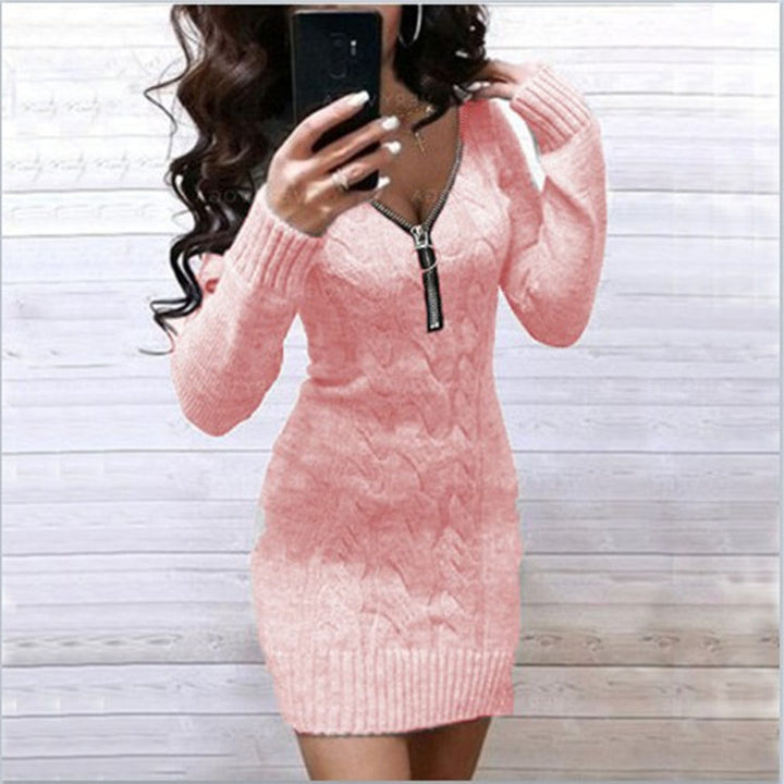 Robe tricotée pour femmes avec fermeture éclair et motif sophistiqué Chic & Stil