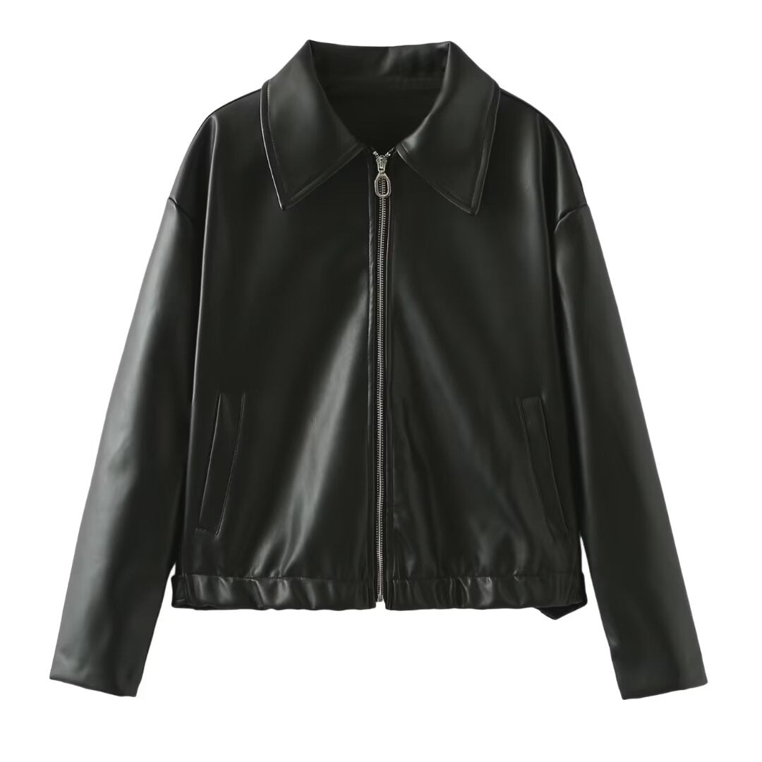 Veste en faux cuir tendance pour femmes avec col élégant Chic & Stil