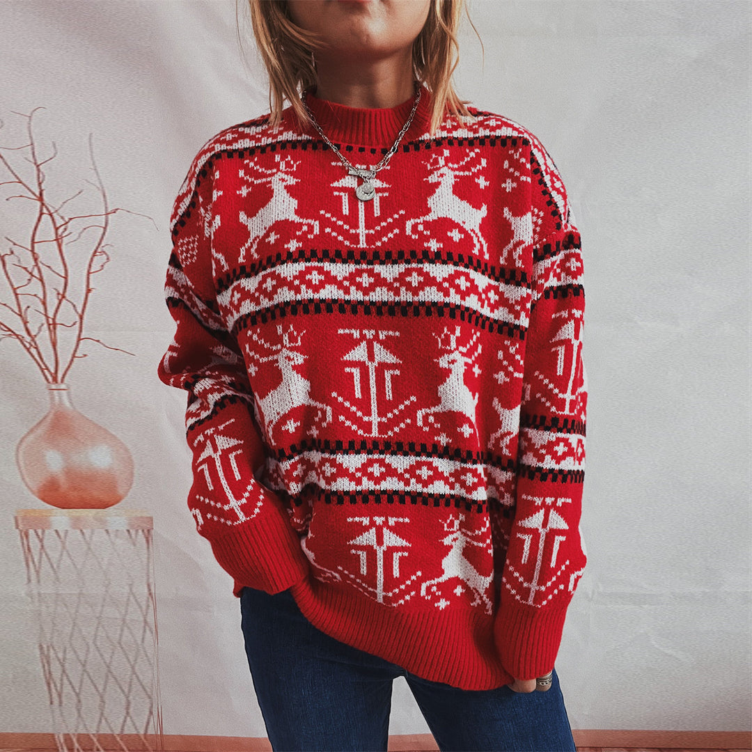 Christmas jumper for women with festive Norwegian pattern and round neckline Lune London