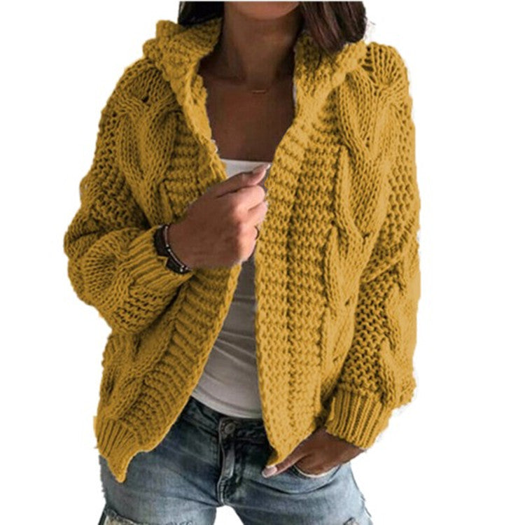 Ladies chunky knit cardigan with open collar and voluminous sleeves Lune London