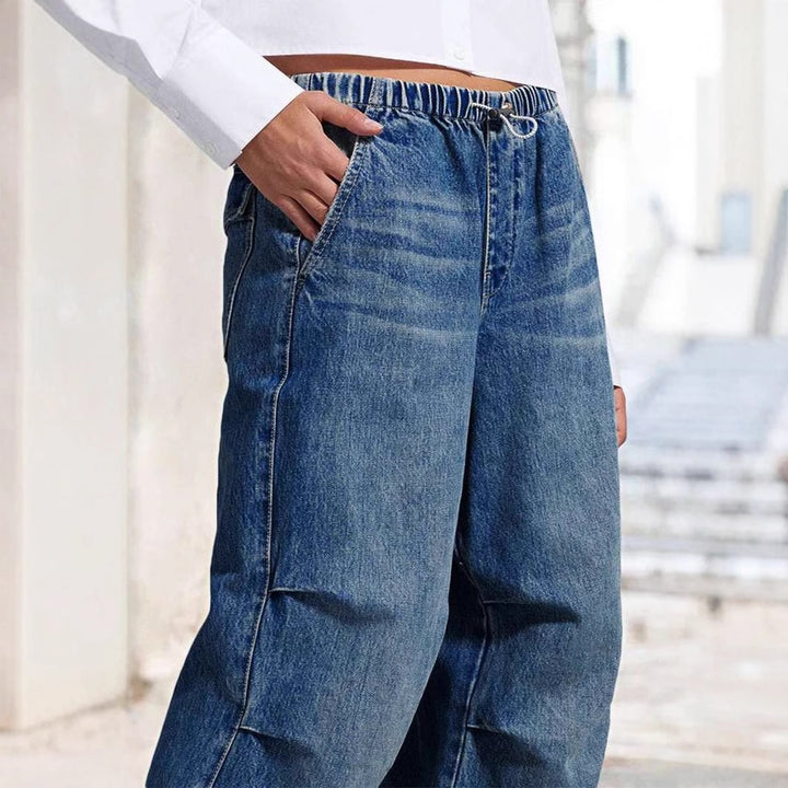 High-waisted Flared Denim Pants for Women with Elastic Waist Lune London