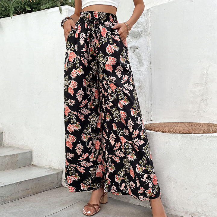 Pantalons palazzo pour femmes avec motif floral et taille élastique Chic & Stil