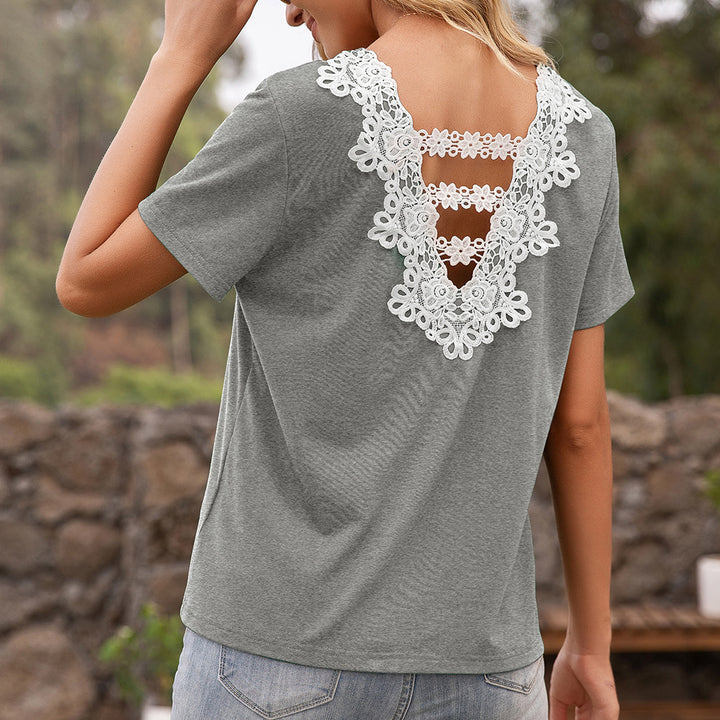 Women's T-shirt with lace detail and V-neck Lune London