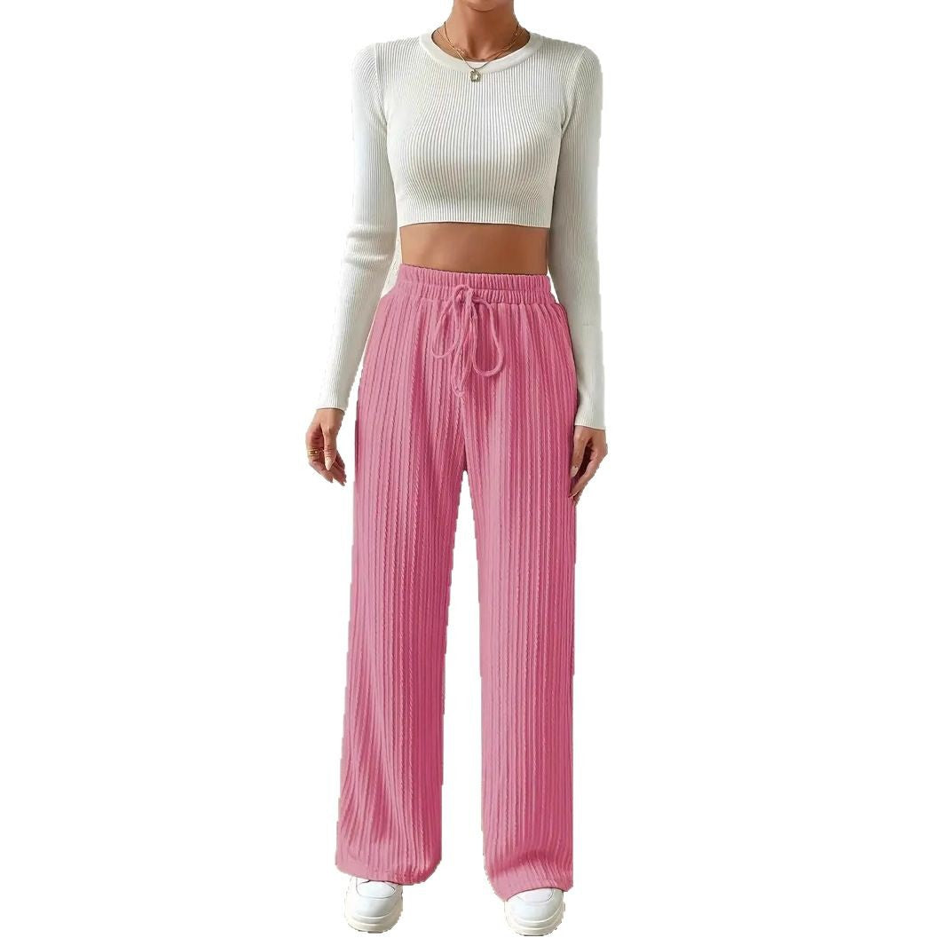 Loose knit pants for women with elastic waistband and trendy longitudinal structure Lune London