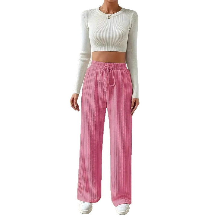 Loose knit pants for women with elastic waistband and trendy longitudinal structure Lune London