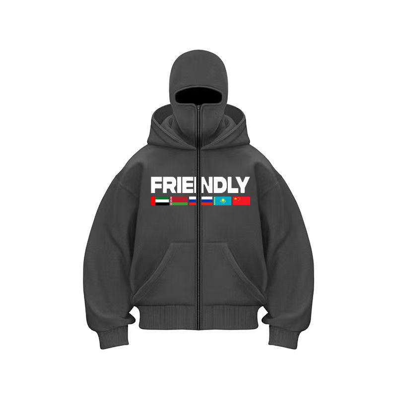 Hooded jacket for women with fixed zipper and striking graphic print Lune London