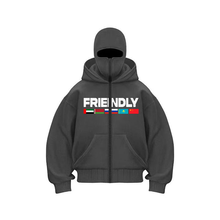 Hooded jacket for women with fixed zipper and striking graphic print Lune London
