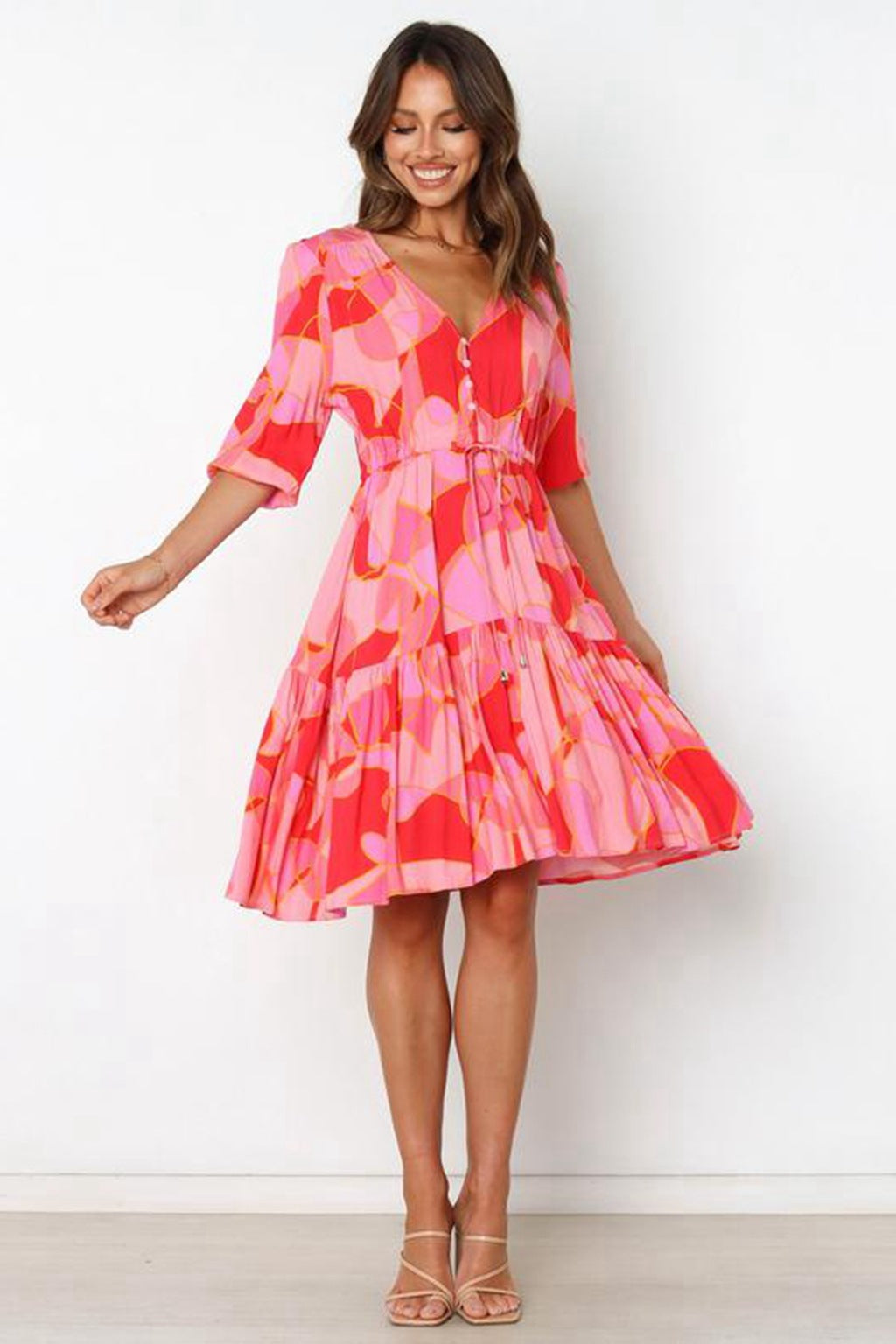 Midi fluid dress for women with ruffled skirt Lune London