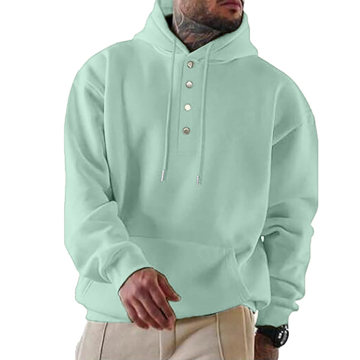 Men's Casual Hoodie with Button Placket and Pockets Lune London