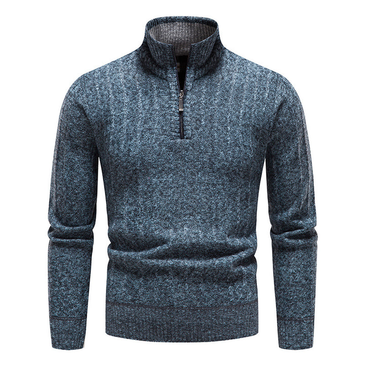 Elegant knitted sweater for men with high collar and short zip Lune London