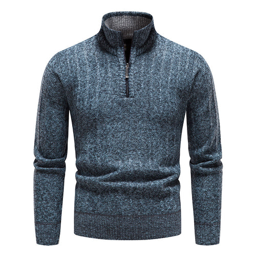 Elegant knitted sweater for men with high collar and short zip Lune London