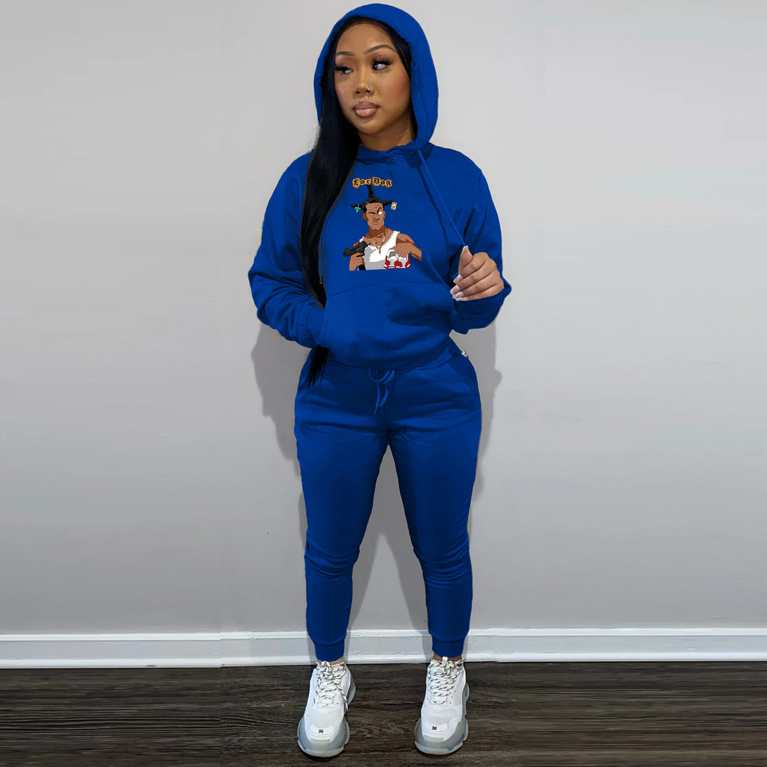 Casual hoodie and jogger set for women with artistic graphic print Lune London