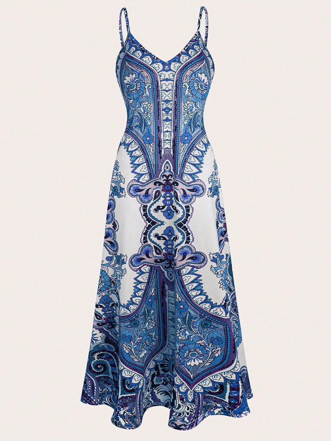 Ladies Elegant Long Max Dress with Delicate Pattern and Spaghetti Straps Lune London