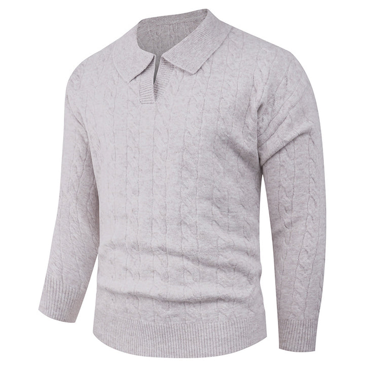 Knit sweater for men with a modern cable pattern and polo collar Lune London