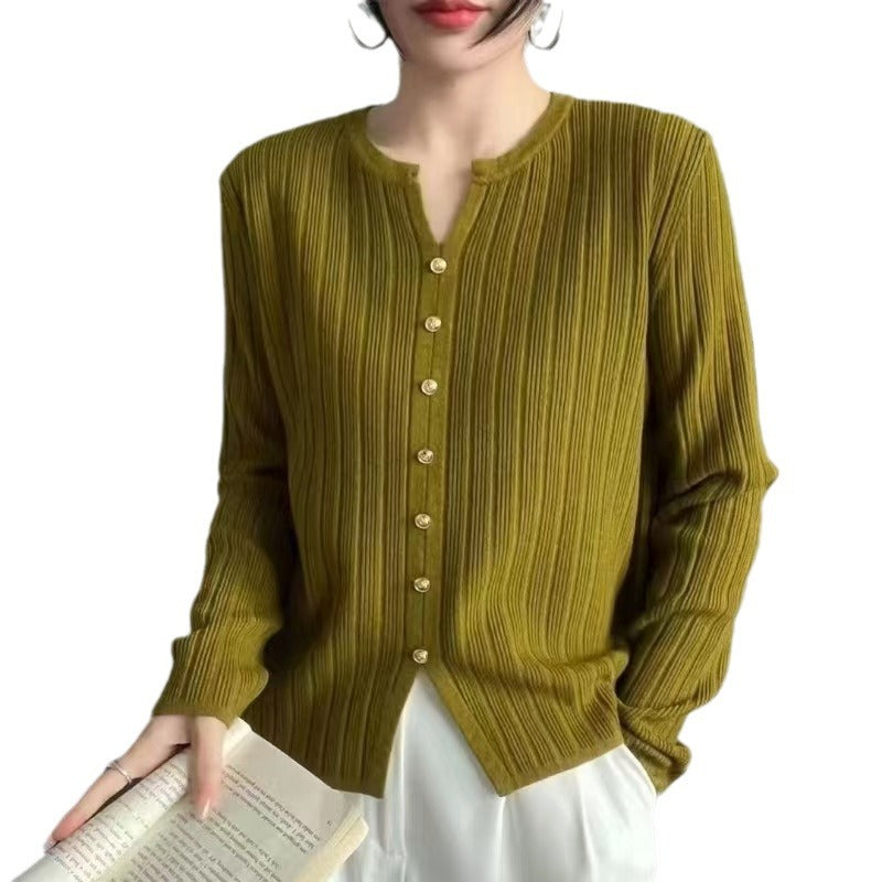 Fine knit blouse for women with button placket Lune London
