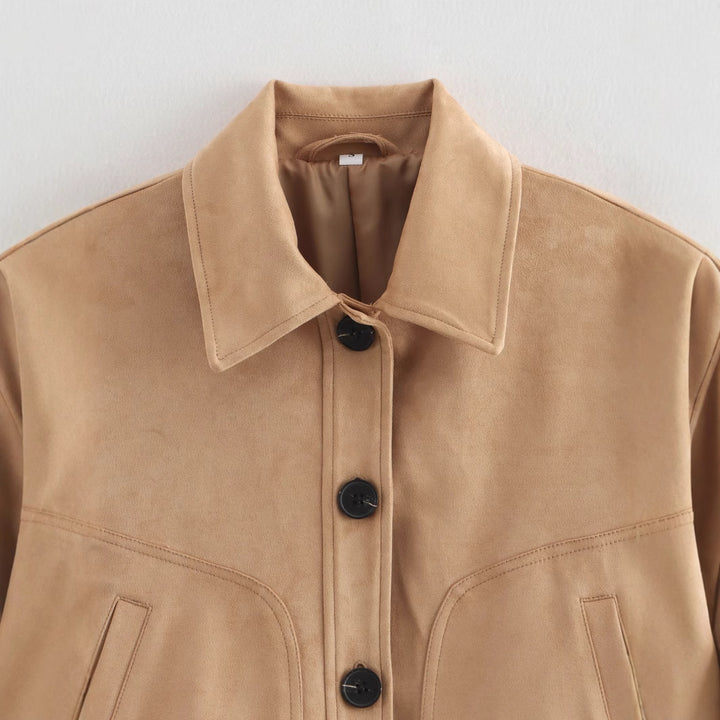 Casual cropped suede jacket for women with snap button closure Lune London