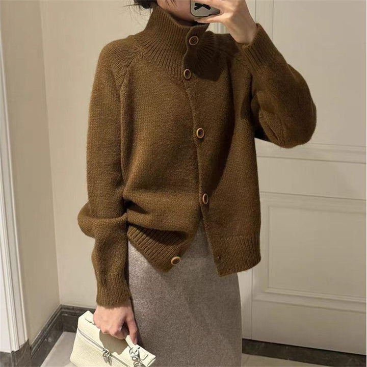 Lady cozy high collar cardigan with button details Lune London
