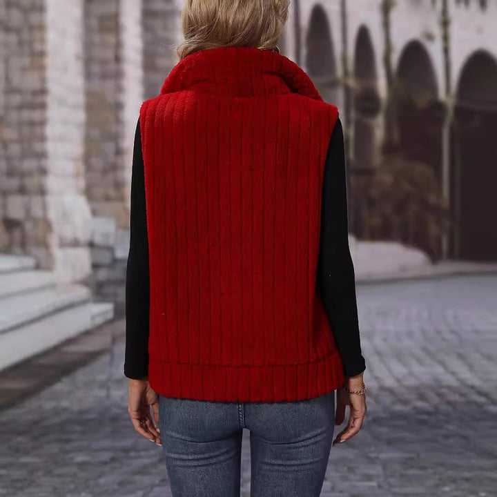 Women Cozy Vest with High Collar and Full Zipper Lune London