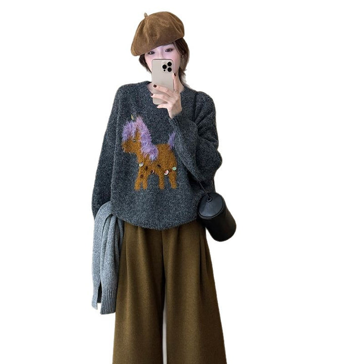 Pull femme confortable avec appliqué d'animal créatif Chic & Stil