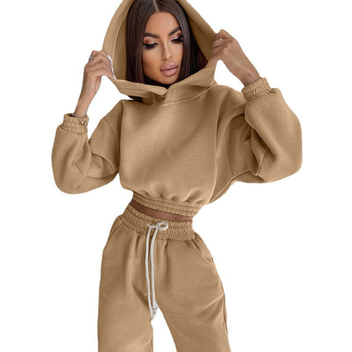 Women casual fleece sweatshirt set with high waist and drawstring Lune London