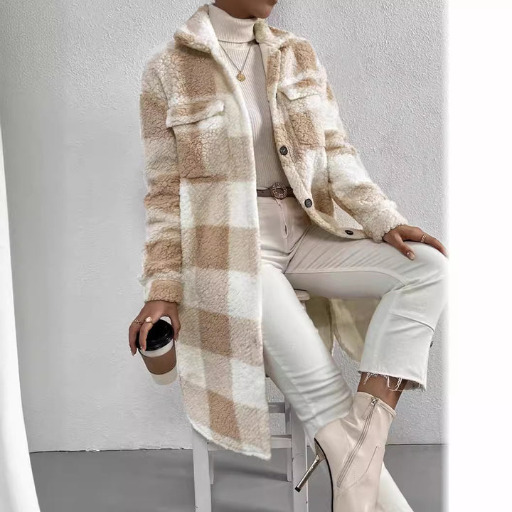 Plaid fabric coat for ladies with soft lining and button placket Lune London