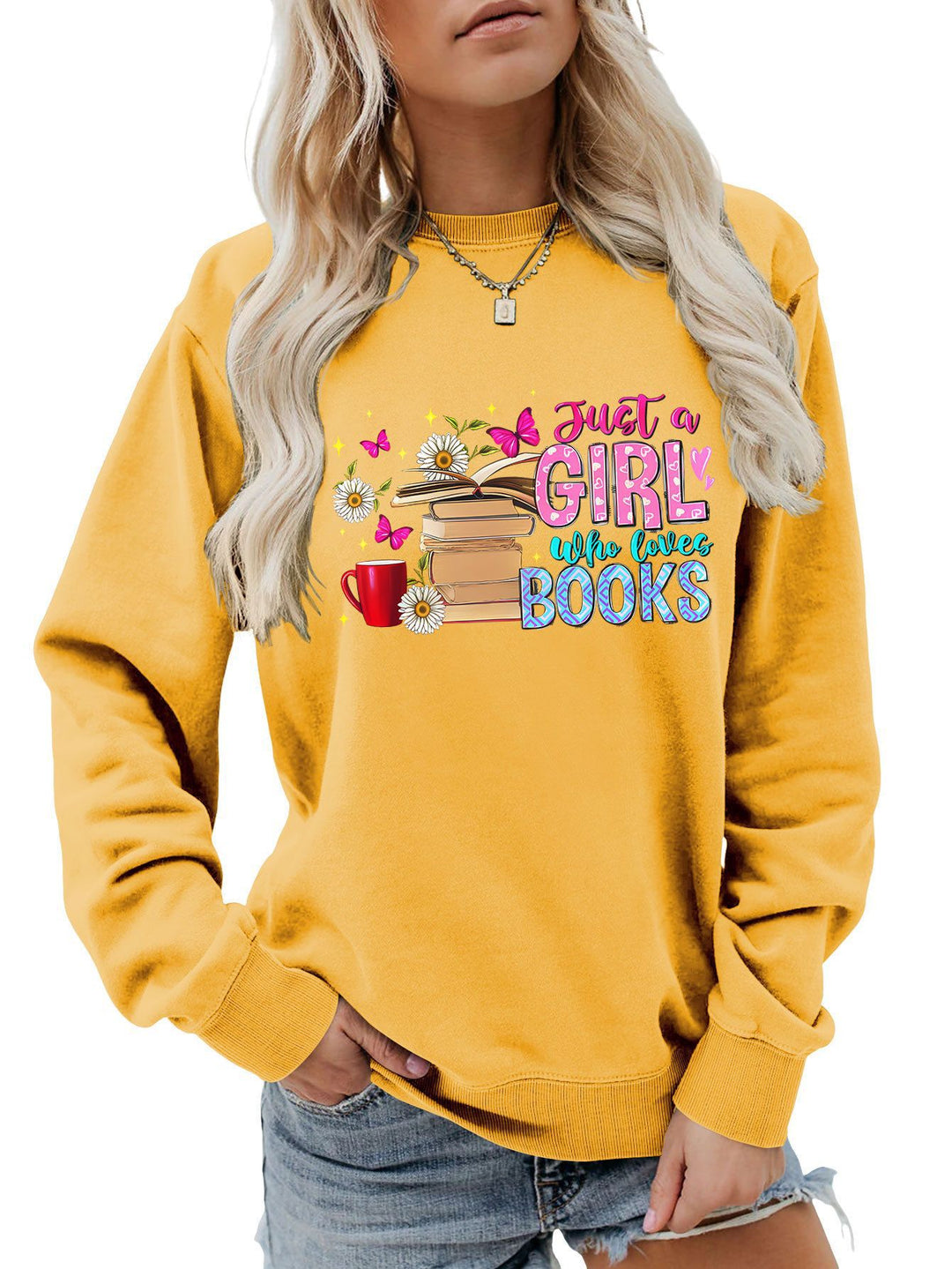 Sweat-shirt féminin avec motif de livre accrocheur et coupe décontractée Chic & Stil
