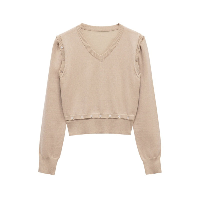 Knit sweater for women with V-neck and decorative buttons Lune London