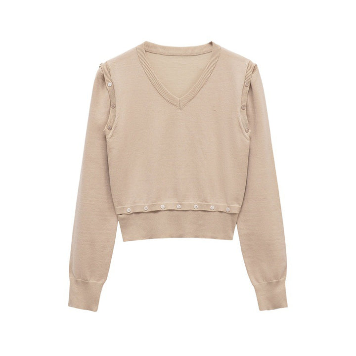Knit sweater for women with V-neck and decorative buttons Lune London