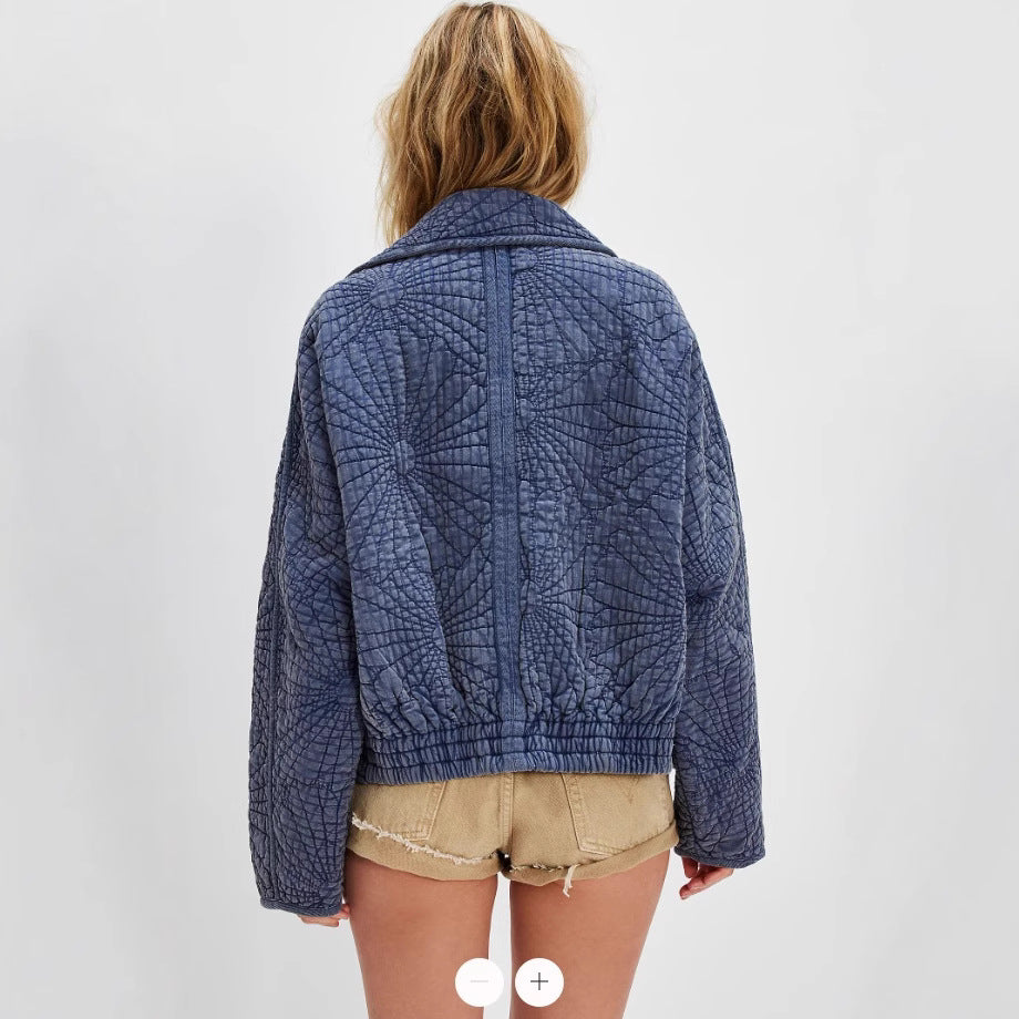 Ladies cozy quilted jacket with large collar Lune London