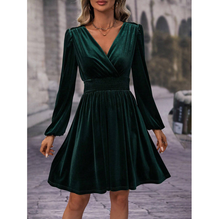 Skater dress for women with elegant gathers and V neckline Lune London