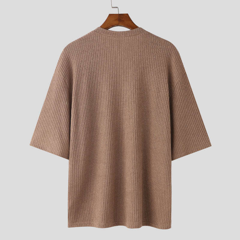 Oversized V-neck T-shirt for women in textured cotton material Lune London