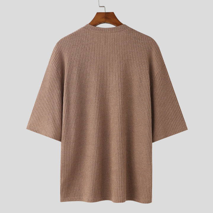 Oversized V-neck T-shirt for women in textured cotton material Lune London