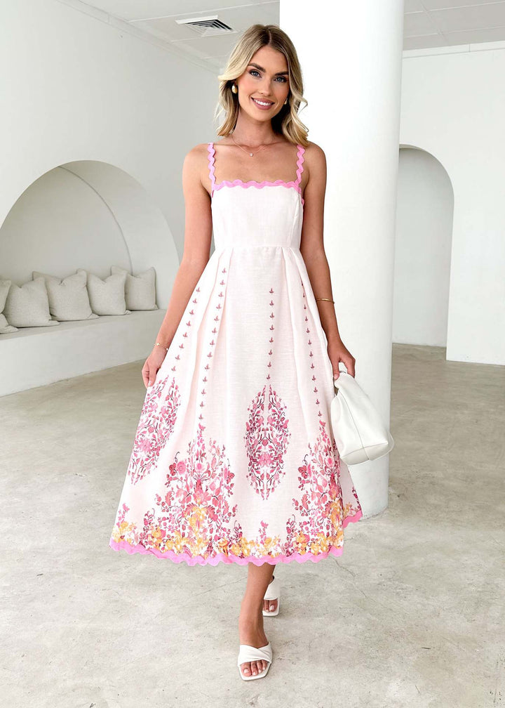 Chic & Stil Women's Summer Maxi Dress with Floral Pattern and Ruffled Hem