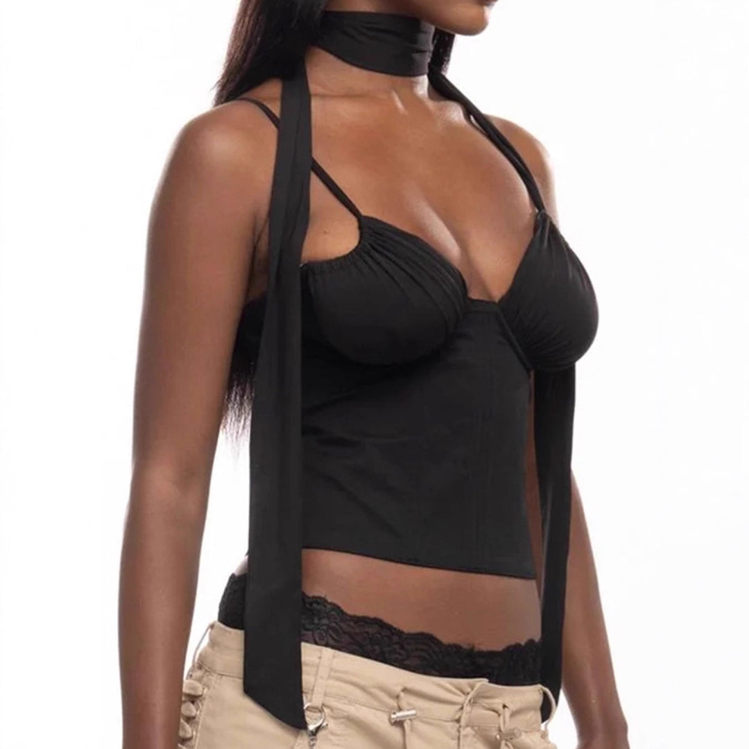 Women High collar corset top with strapless and ties Lune London