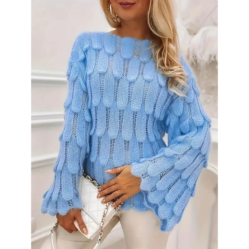 Sweater en maille pour femmes avec des manches volumineuses et un motif texturé Chic & Stil