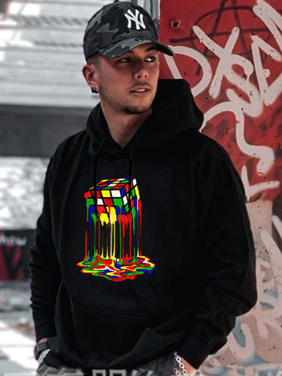 Men's hoodie with creative graphic print Rubik's Cube Lune London