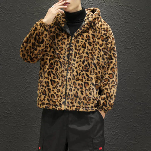 Lune London | Men's Fleece Jacket with Hood and Leopard Pattern