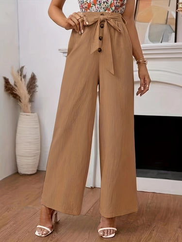 Wide leg pants for women with high waist and practical button details Lune London