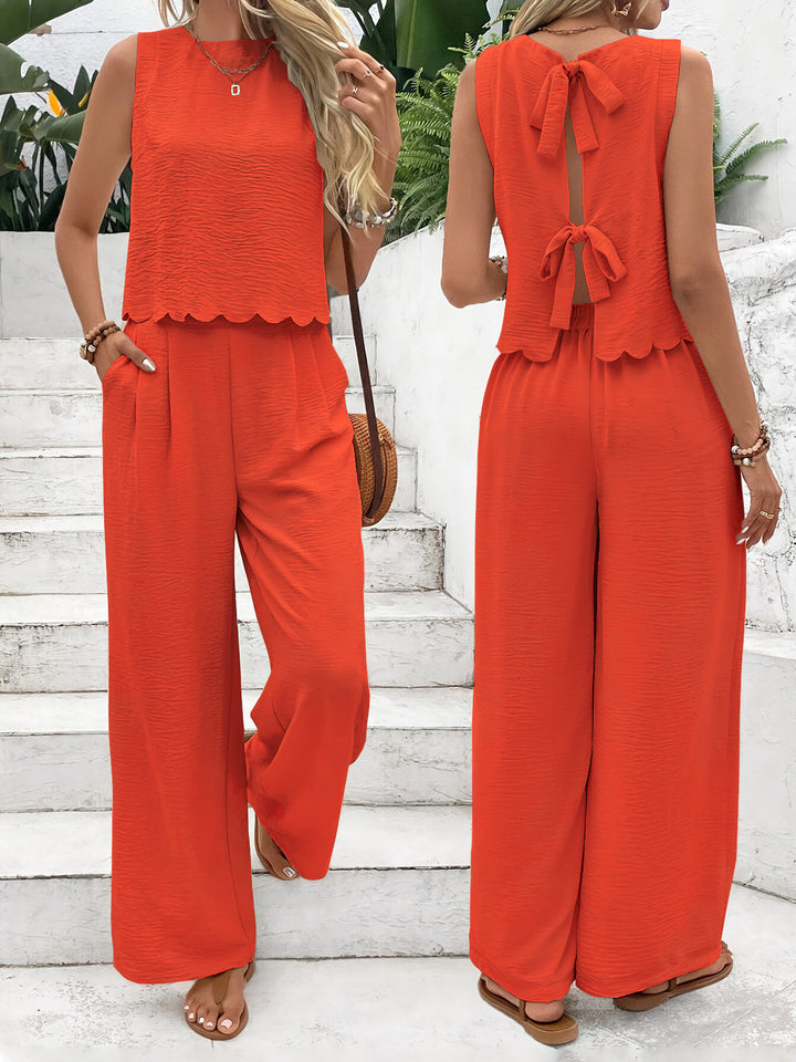 Ladies Casual Jumpsuit with Elegant Back Neckline and Wide Legs Lune London